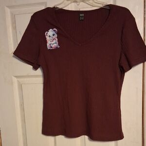SHEIN Brown Short Sleeve Tee with Koala Patch